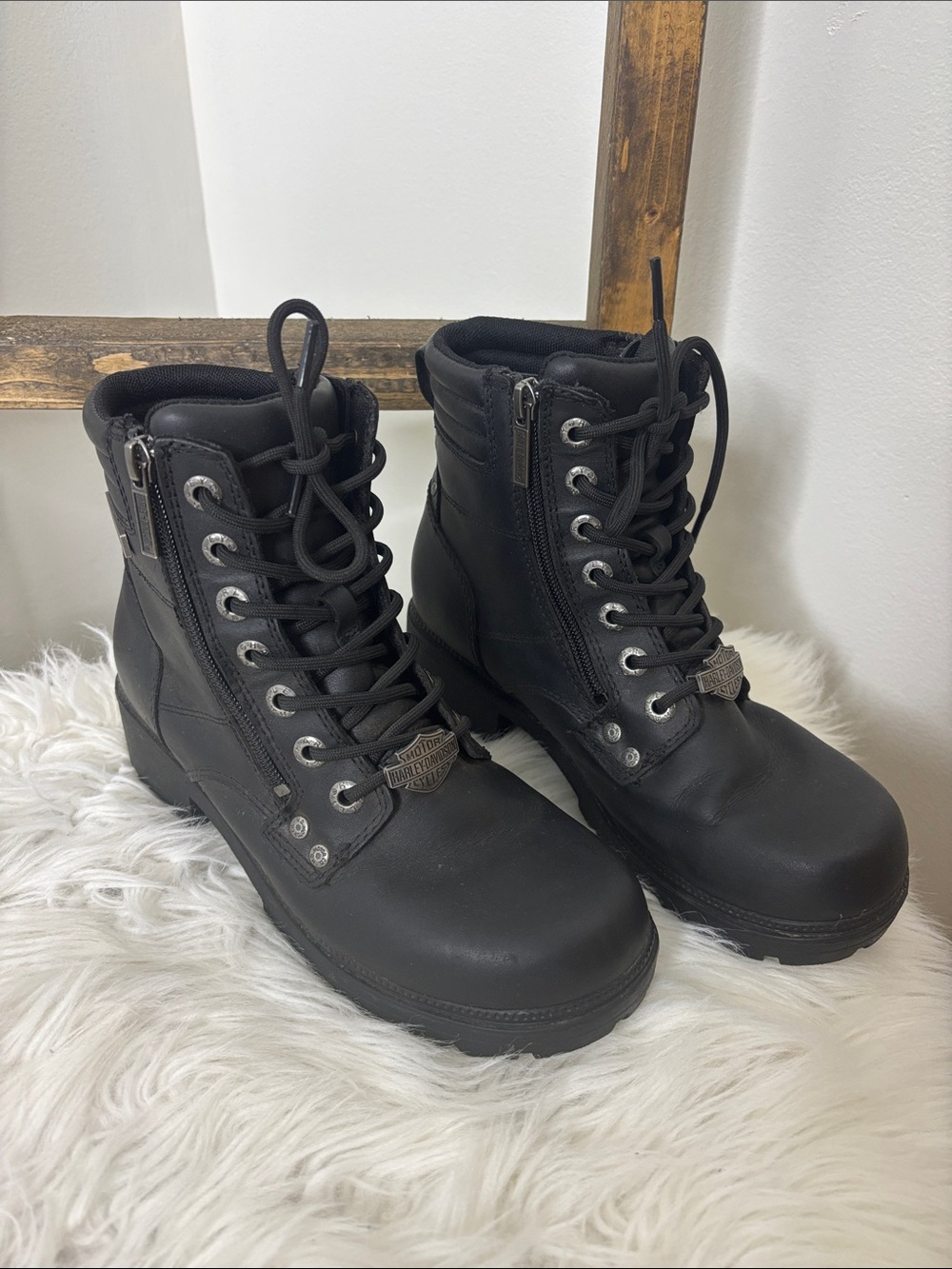 Harley Davidson Lace-Up Moto Boots Women's Inman Mills Boots Size 8.5